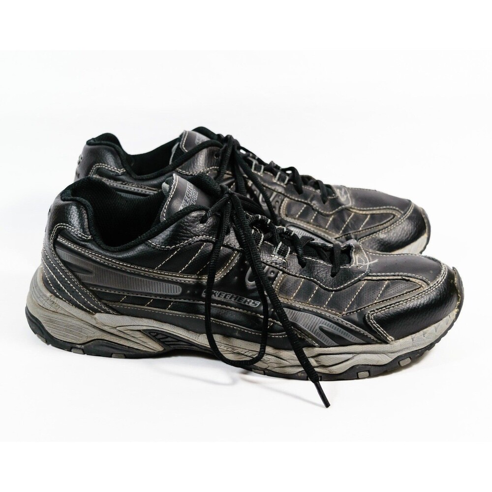 Skechers Sport Black Leather Laced Casual Athletic Walking Sneakers Shoes Sz 13